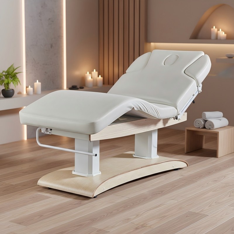 Health Wellness Center - Op maat gemaakte massagetafel met houtnerfstructuur,